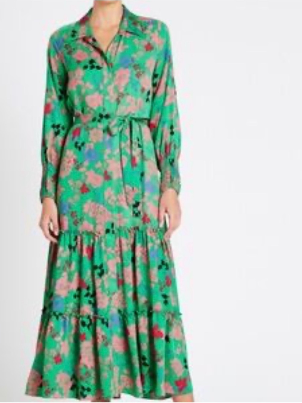 Misa Los Angeles Green Floral Maxi Dress with Pink Bloom Print.  H - Picture 2 of 6